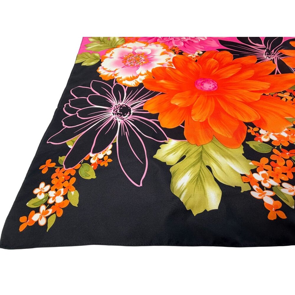 Adrienne Landau Studio Floral Silk Scarf Pink Orange Black Bold Retro Design 35" - Picture 7 of 11